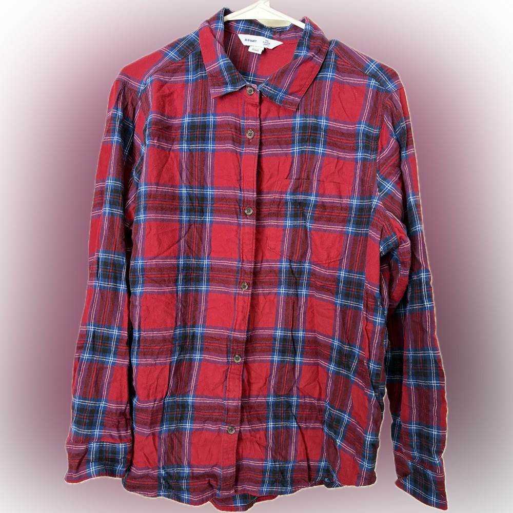 Old Navy Red and Blue Plaid Flannel Shirt - Size XL, Excellent Condition